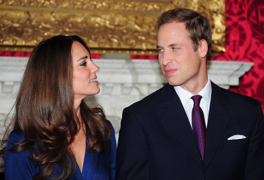 Kate Middleton looking at Prince William during their engagement announcement interview