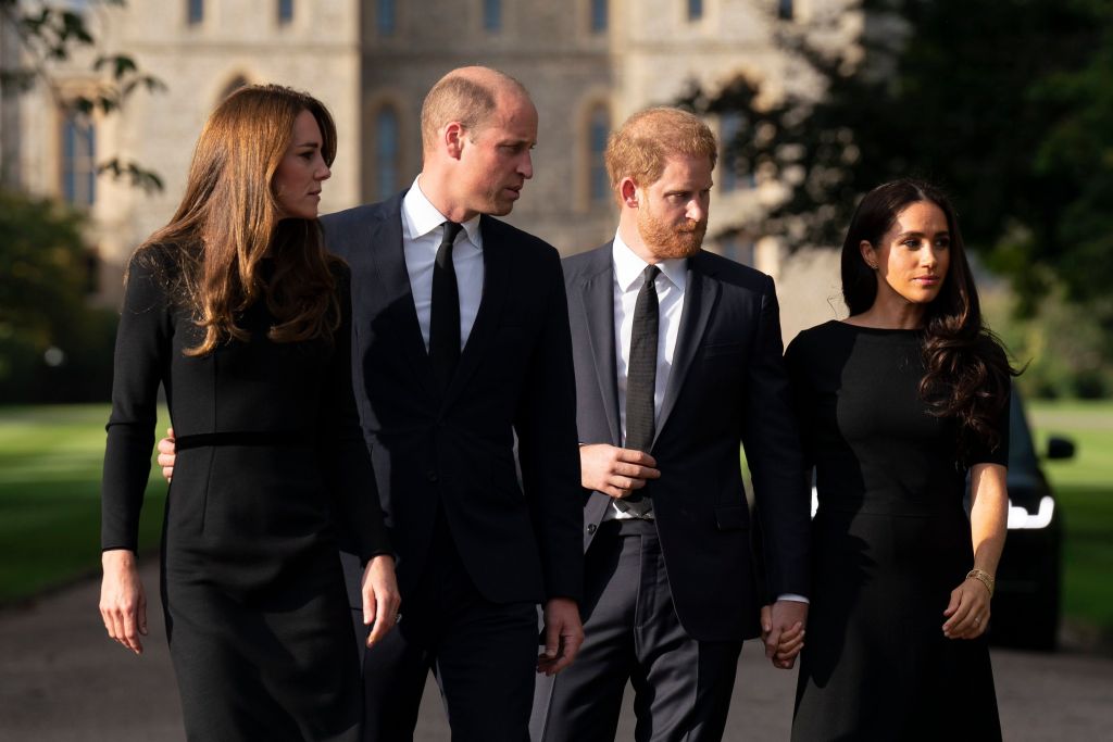 Kate Middleton, Prince William, Harry and Meghan Markle during Windsor walkabout