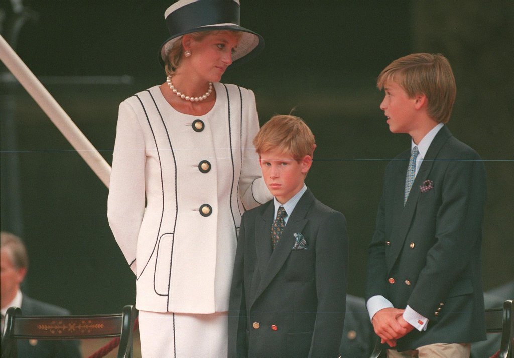 Princess Diana with a young Prince Harry and Prince William