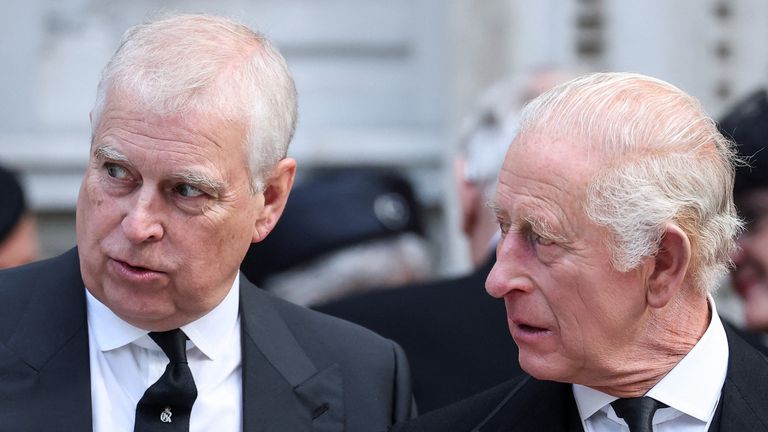 Prince Andrew made the decision to give up his titles in close consultation with King Charles, it is understood. Pic: Reuters