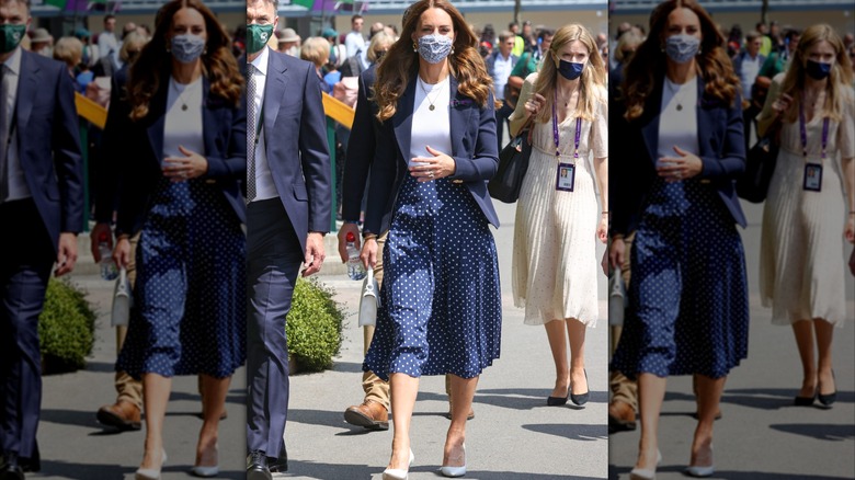 Catherine, Duchess of Cambridge attends Wimbledon Championships Tennis Tournament at All England Lawn Tennis and Croquet Club on July 02, 2021 in London, England.