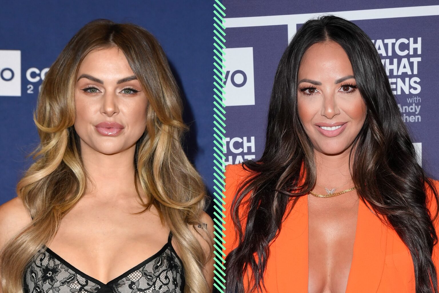 Split of Lala Kent at Bravocon 2023 and Kristen Doute at Watch What Happens Live