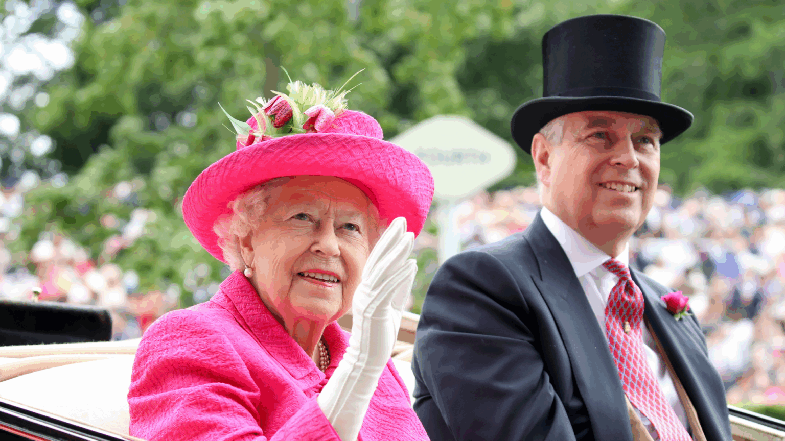 Prince Andrew and Queen Elizabeth in a carriage