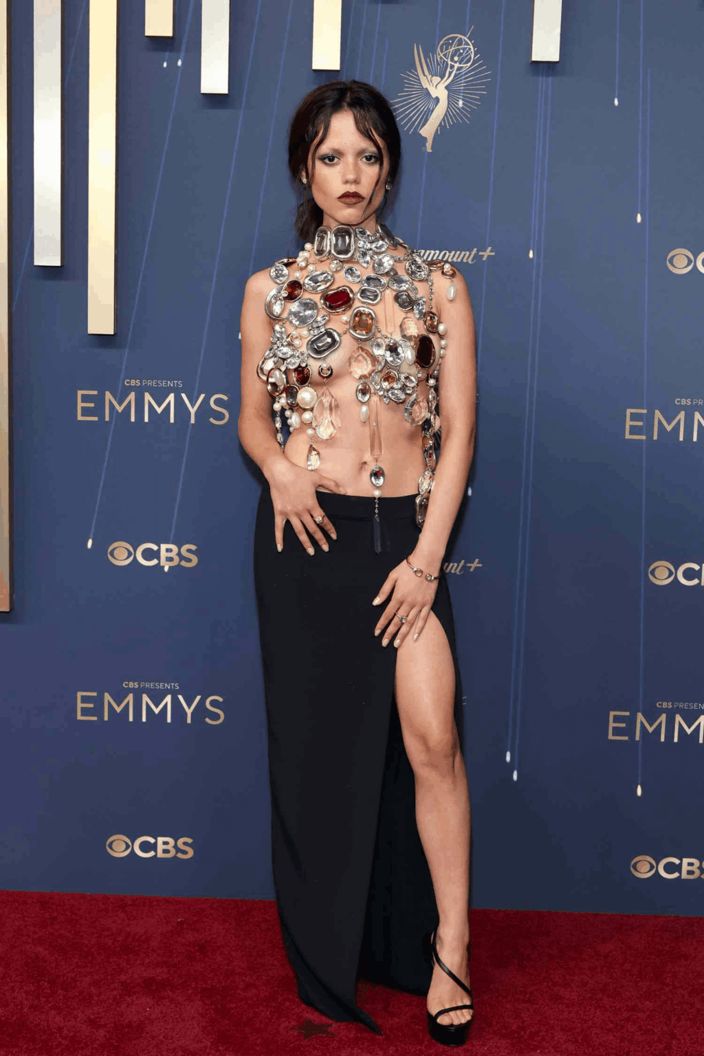 Jenna Ortega Stuns in Jewels as a Top at Emmys 2025