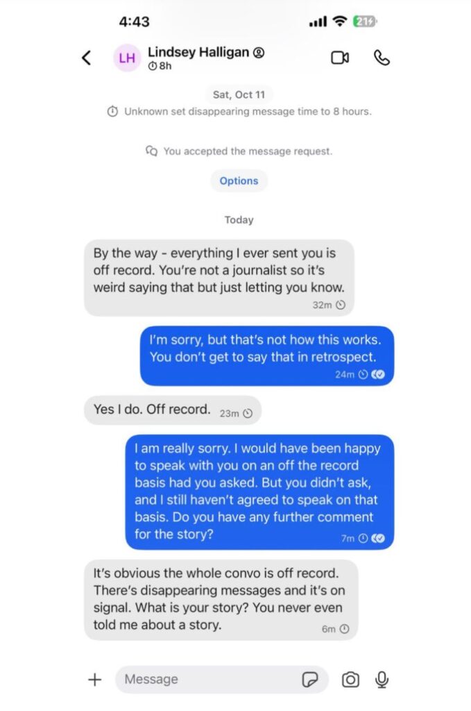 Lindsey Halligan ex post facto asks to be off-record after SHE reaches out to journalist regarding Letitia James coverage
