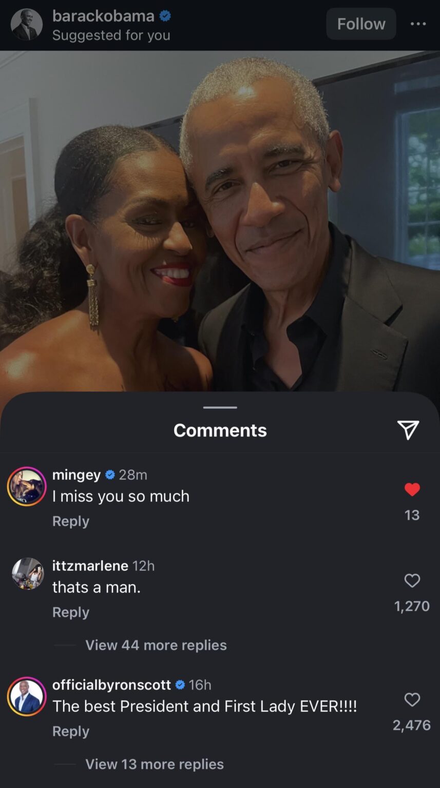 Amanda Seyfried comments on Barack Obama’s post: “I miss you so much”