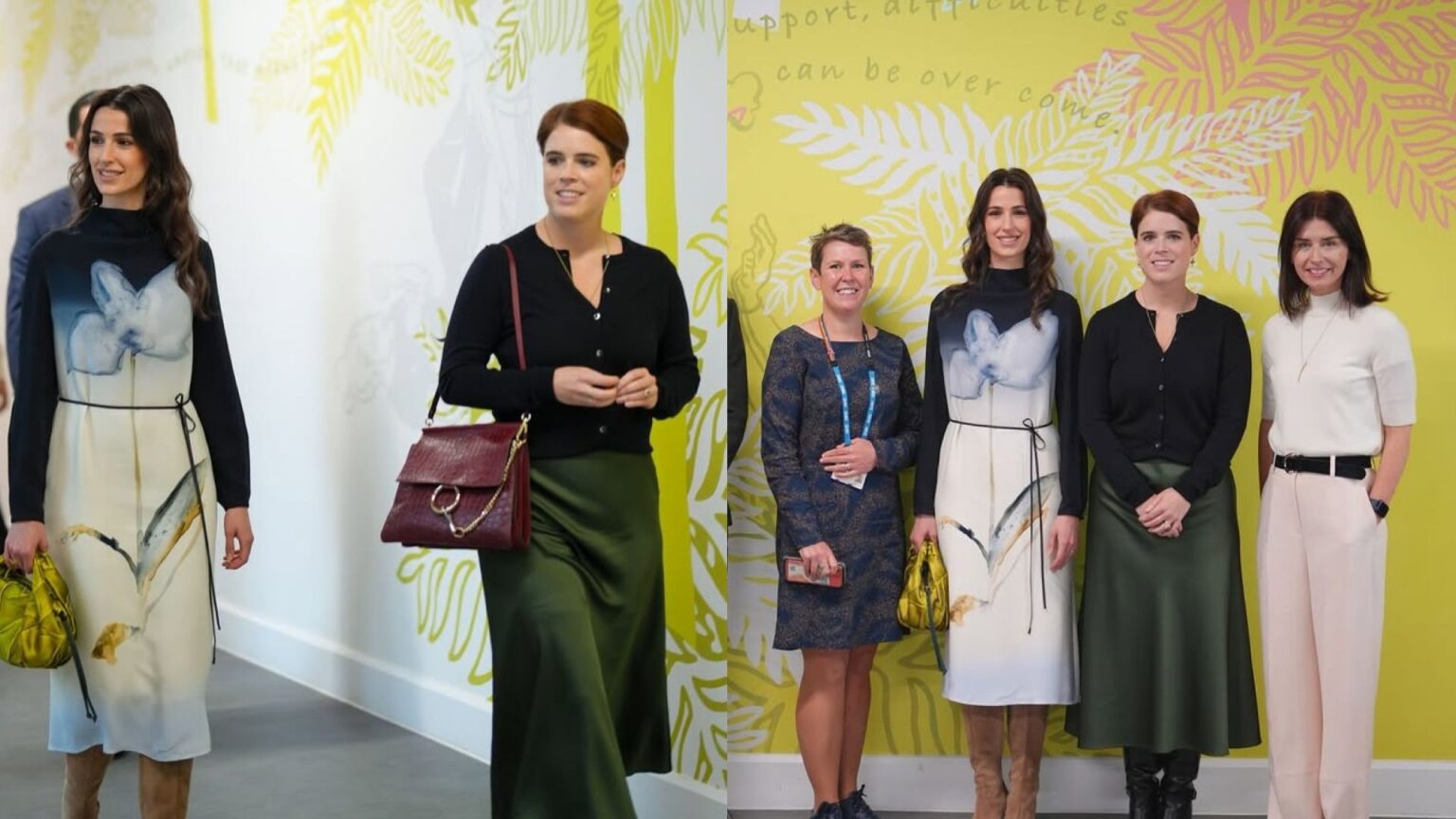 Princess Eugenie and Princess Rajwa touring a hospital with murals