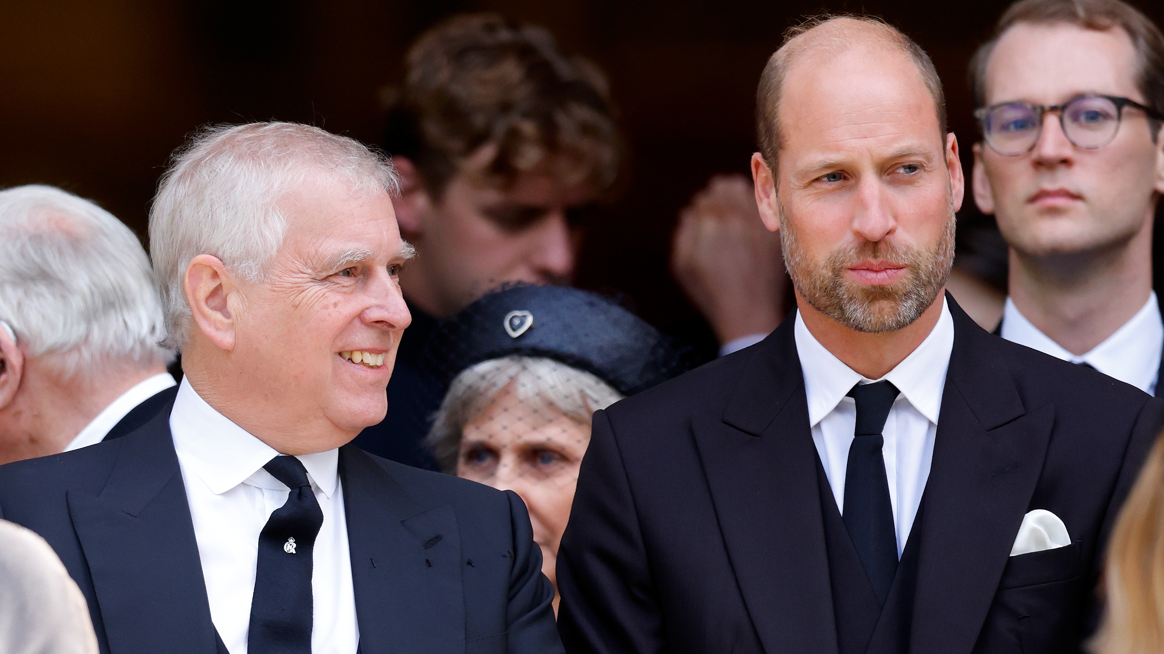 Prince Andrew and Prince William, Prince of Wales attend Katharine, Duchess of Kent's Requiem Mass service at Westminster Cathedral