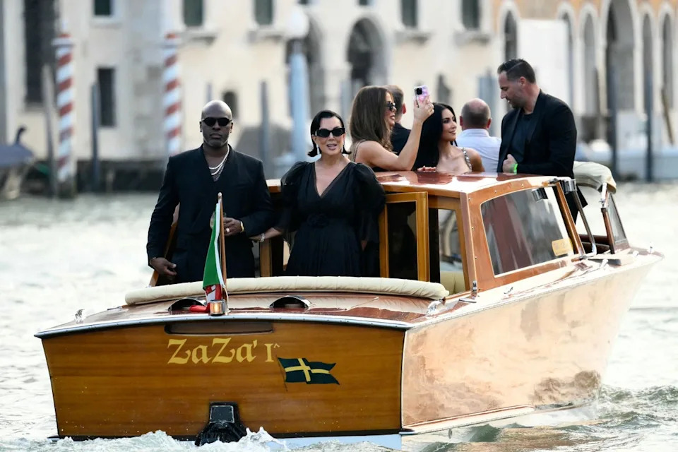 Kris Jenner, her boyfriend Corey Gamble, and daughters Kim and Khloe, attended Jeff Bezos and Lauren Sanchez's June wedding in Venice (AFP via Getty Images)