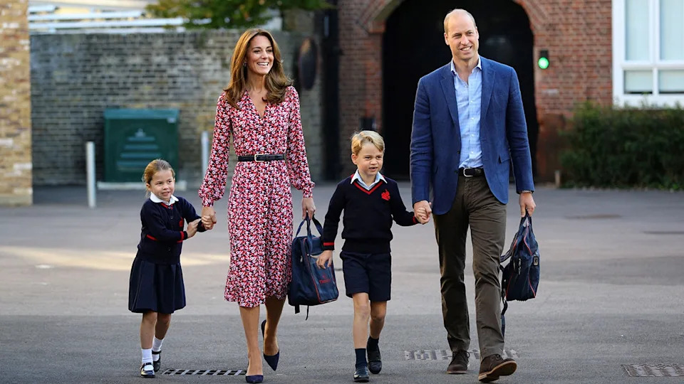 Princess Catherine and Prince William walk their kids, George and Charlotte to school