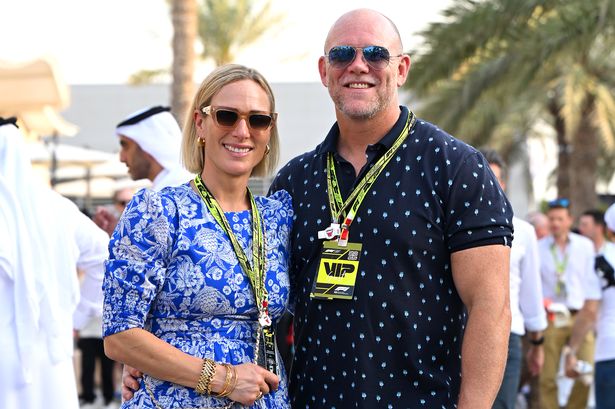Zara and Mike Tindall in the Paddock during final practice ahead of the F1 Grand Prix of Bahrain at Bahrain International Circuit on April 12, 2025 in Bahrain, Bahrain. 