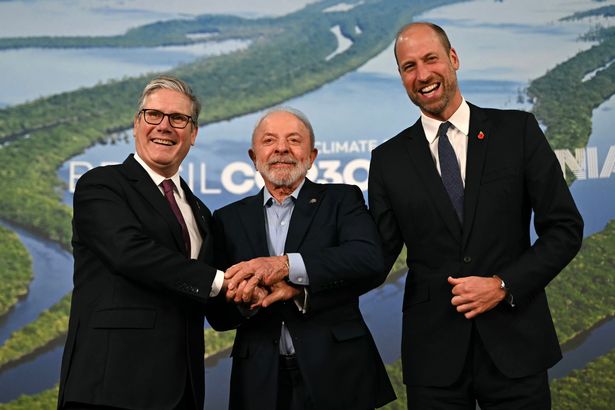 Prime Minister Sir Keir Starmer, President of Brazil Luiz Inacio Lula da Silva and the Prince of Wales at the Cop30 summit