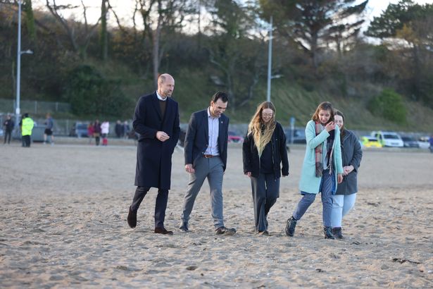 William on a beach walk in Wales earlier this week 