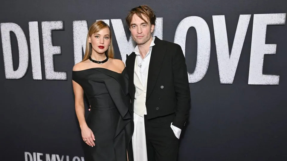 Jennifer Lawrence, left, and Robert Pattinson attend the premiere of "Die My Love" at AMC Lincoln Square in New York on Saturday. - Evan Agostini/Invision/AP
