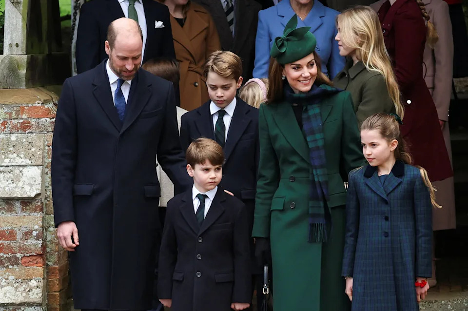 Prince William, from left, Prince Louis, Prince George, Princess Kate and Princess Charlotte leave the St Mary Magdalene Church on the day of the royal family's Christmas Day service at the Sandringham estate in Norfolk, England, on Dec. 25, 2024.