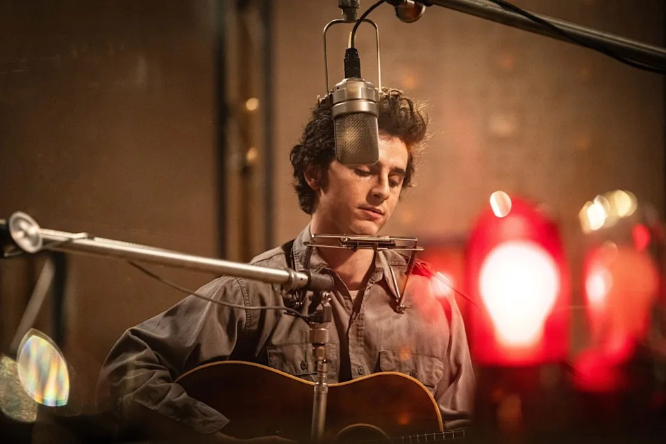 Timothée Chalamet was an Oscar nominee for playing Bob Dylan in “A Complete Unknown.” Searchlight Pictures/Courtesy Everett Collection