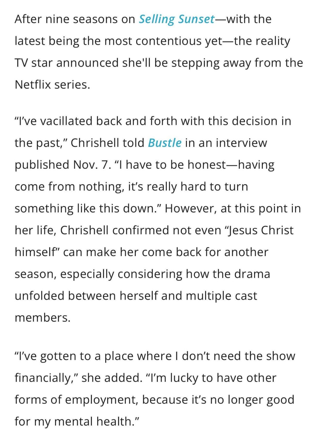Chrishell Stause Leaving Selling Sunset After 9 Seasons