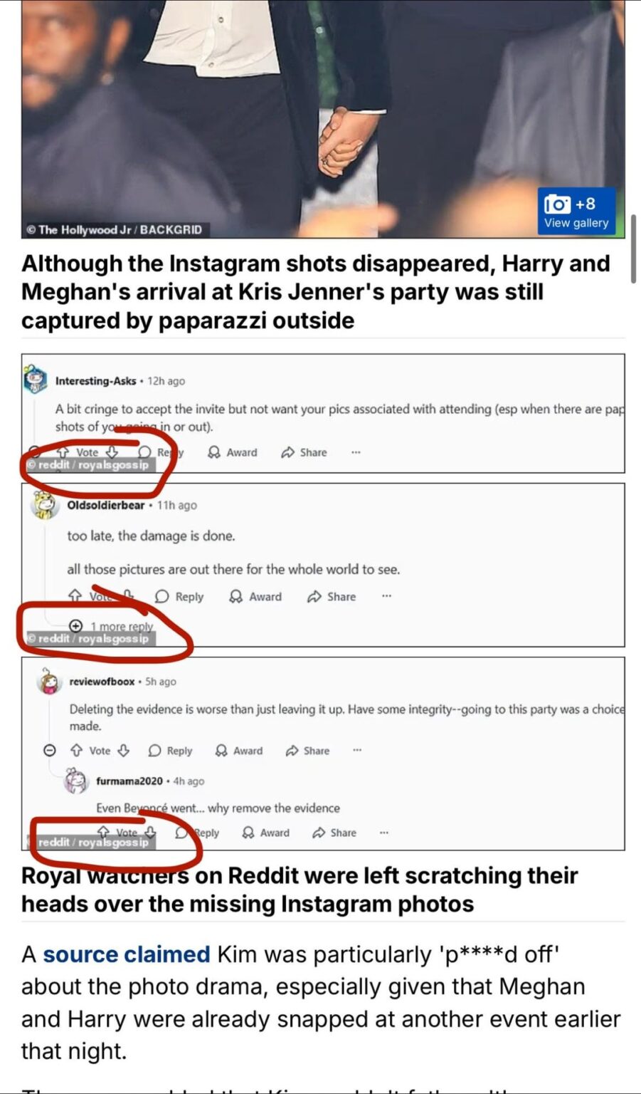 Daily Fail, scrambling for stories, quotes r/RoyalsGossip in opinion piece comparing Harry and Meghan’s photo drama from Kris Jenner’s birthday with Mary’s photo drama at Caroline Fleming’s birthday