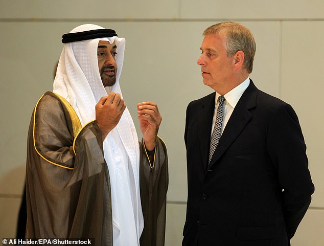 Andrew Mountbatten Windsor, 65, (right) has been offered use of a waterfront home by UAE president Sheik Mohamed bin Zayed Al Nayhan (pictured left)