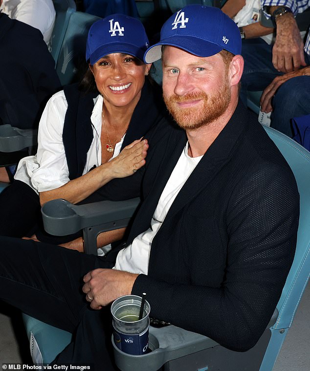 Prince Harry pictured with Meghan Markle in LA last week at the Game Four of the 2025 World Series