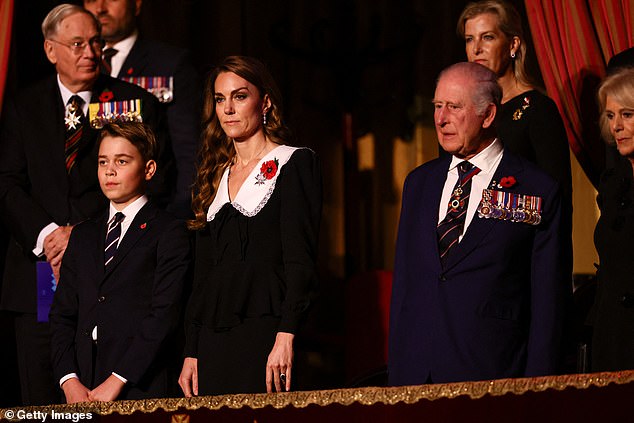 The monarch was joined in the royal box by Prince George and the Princess of Wales on Saturday