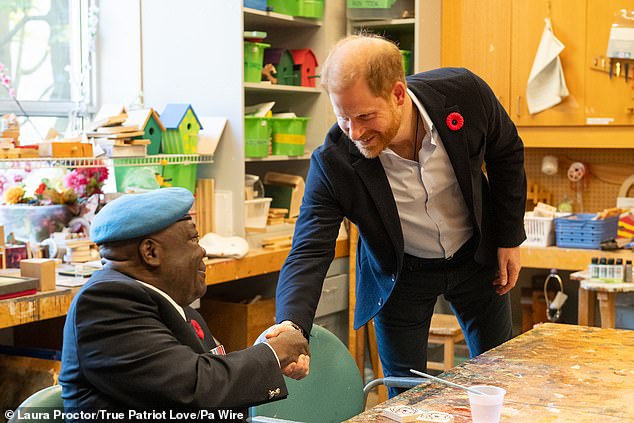 The Duke of Sussex speaking with veteran Ossie Reece at the Sunnybrook Veterans Centre in Toronto, Canada, on November 7