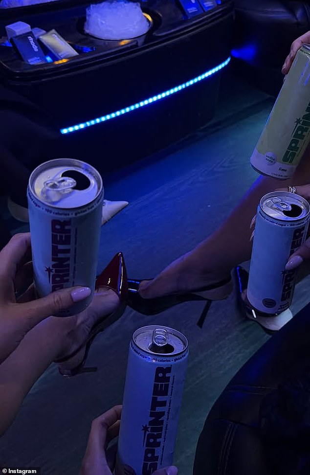 One guest took a picture with a martini glass filled with candy while others sipped on cans of Sprinter - which is a vodka soda brand launched by Kylie Jenner