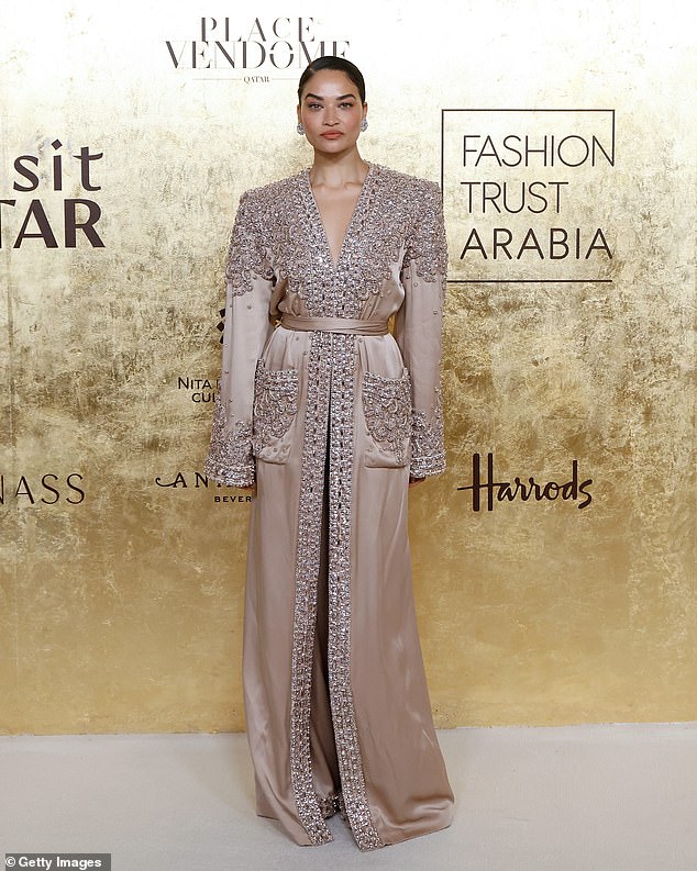 Model Shanina Shaik opted for a sparkling silver number