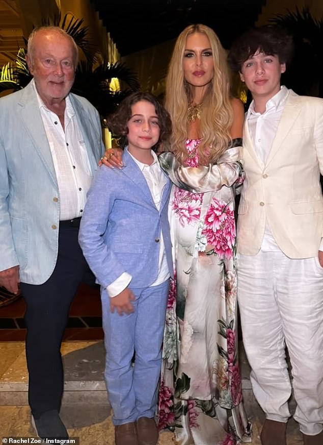 The previous night, Zoe was pictured celebrating with her father Ron Rosenzweig and her sons Skyler, 14, and Kaius, 11, by her estranged husband Rodger Berman