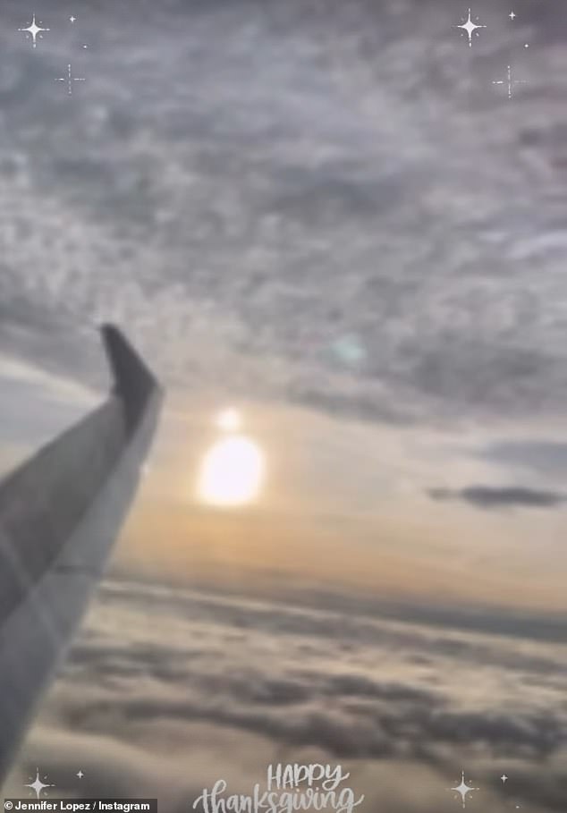 Jennifer Lopez took an Insta Stories video out an airplane window as she jetted off to spend the holiday at what she described as 'home,' though she has multiple residences