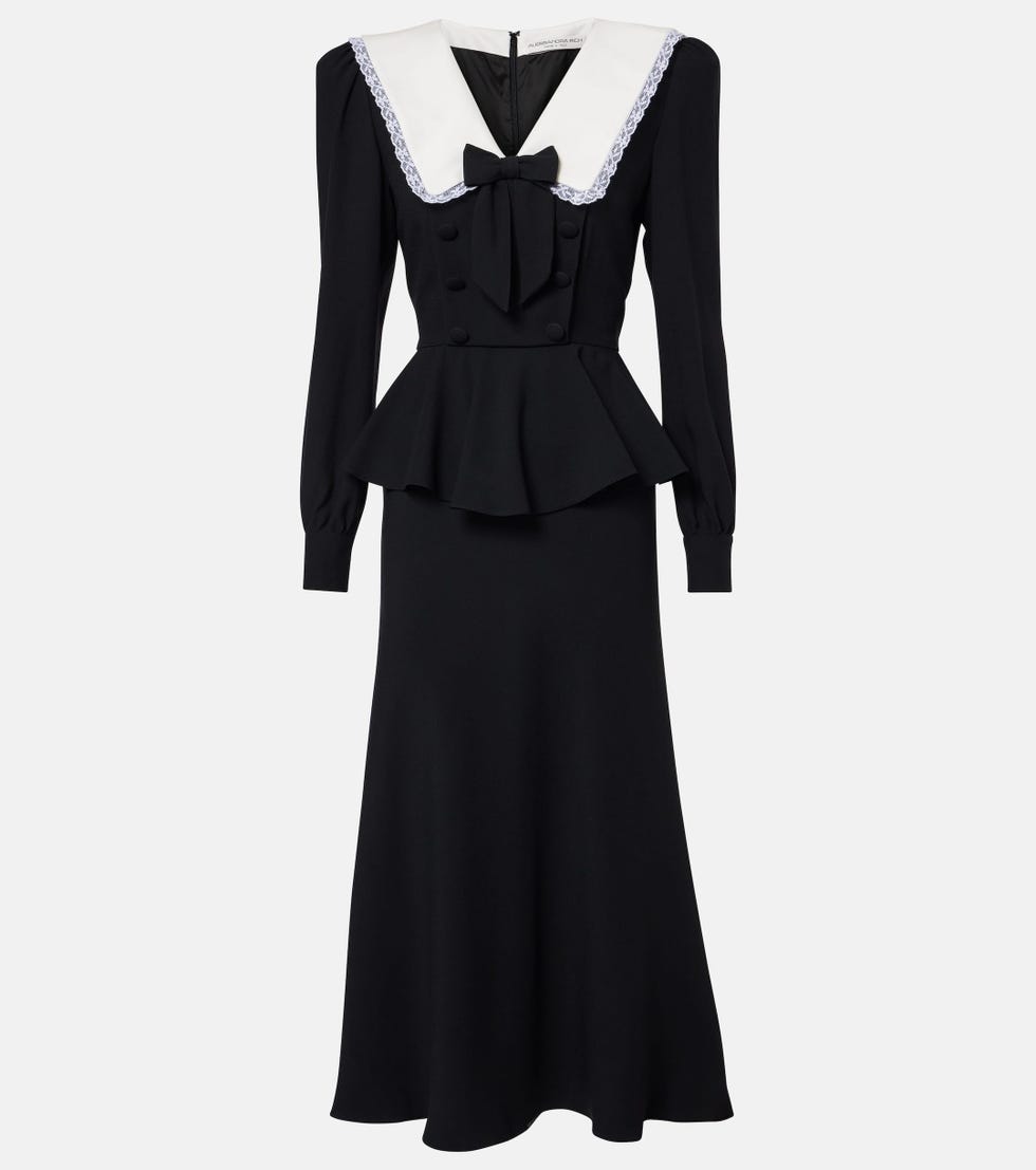 Bow-detail peplum satin midi dress