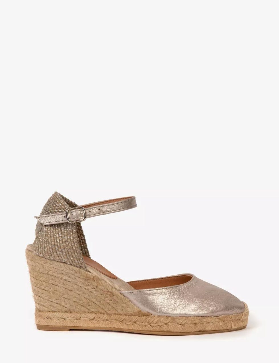 High Mary Jane Metallic Leather Espadrille