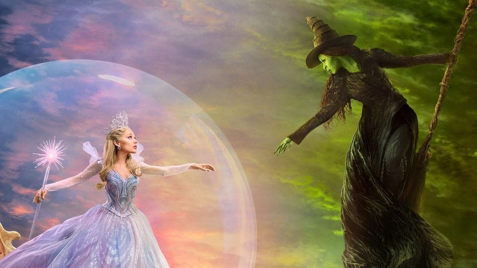 "Wicked: For Good" partial poster featuring Ariana Grande and Cynthia Erivo.
