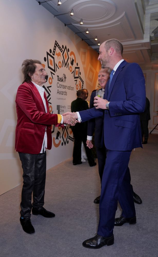A very animated Prince William chatting with Ronnie Wood