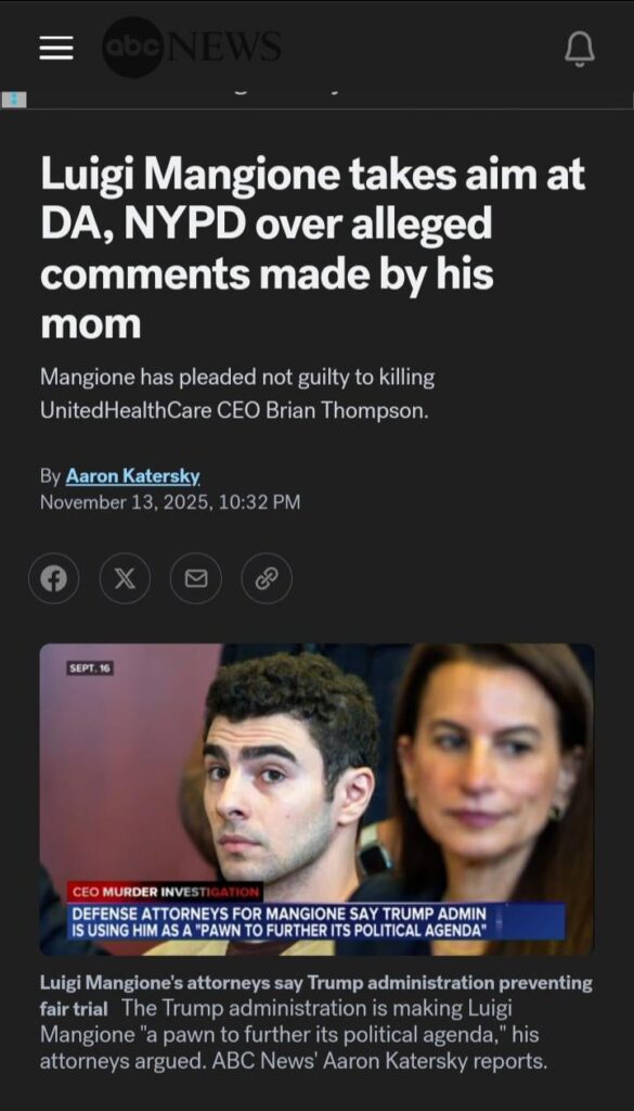 Luigi Mangione takes aim at DA, NYPD over alleged comments made by his mom