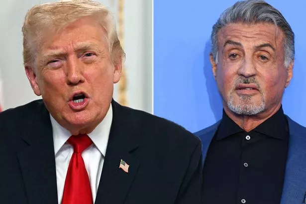A composite image showing Donald Trump on the left and Sylvester Stallone on the right
