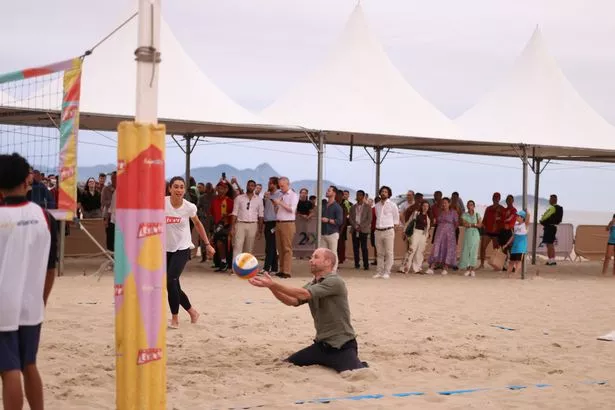 Prince William playing beach volleyball in Brazil