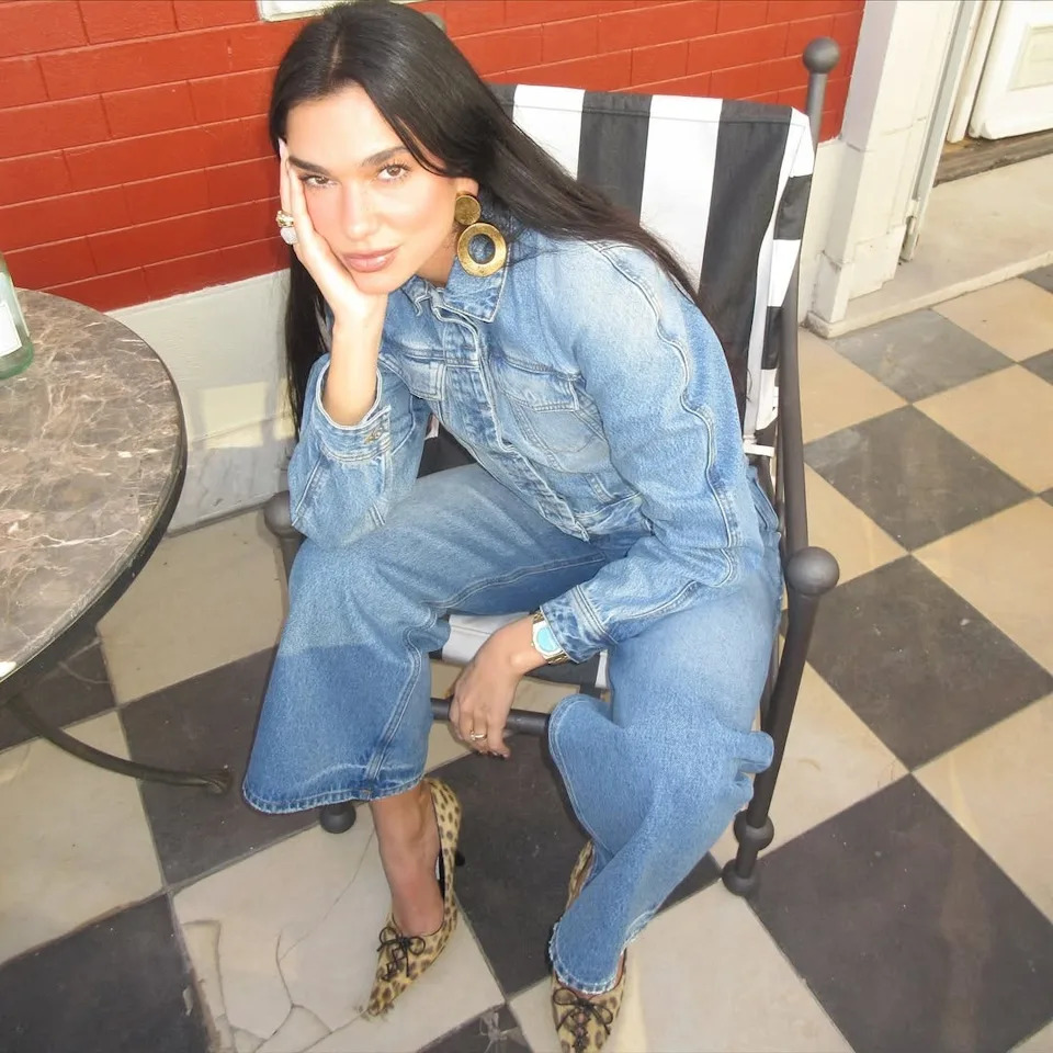 dua lipa all denim outfit