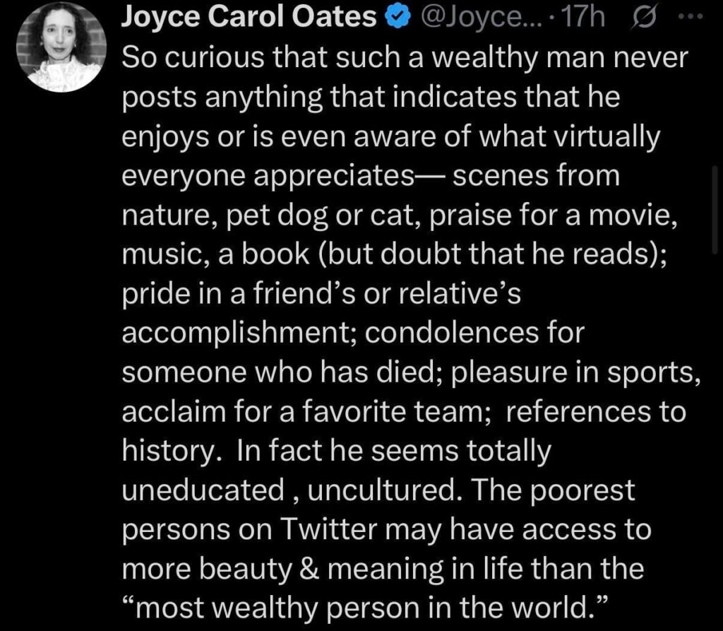 Author Joyce Carol Oates on Elon Musk