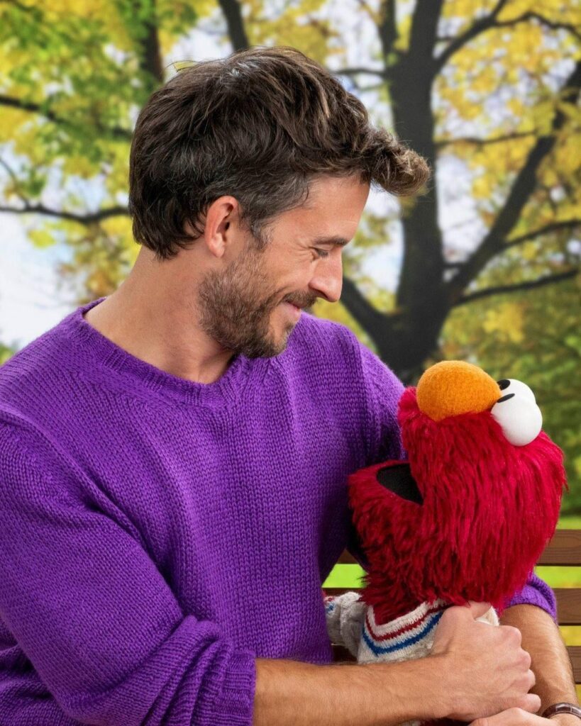 Jonathan Bailey and Elmo for Sesame Street