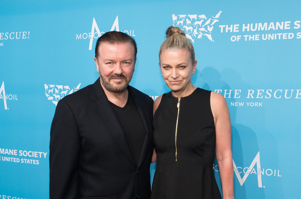 NEW YORK, NEW YORK - NOVEMBER 09: Honoree Ricky Gervais and Jane Fallon attend The Humane Society Of The United States 9th Annual To The Rescue! Gala at Cipriani 42nd Street on November 09, 2018 in New York City. (Photo by Mike Pont/Getty Images)