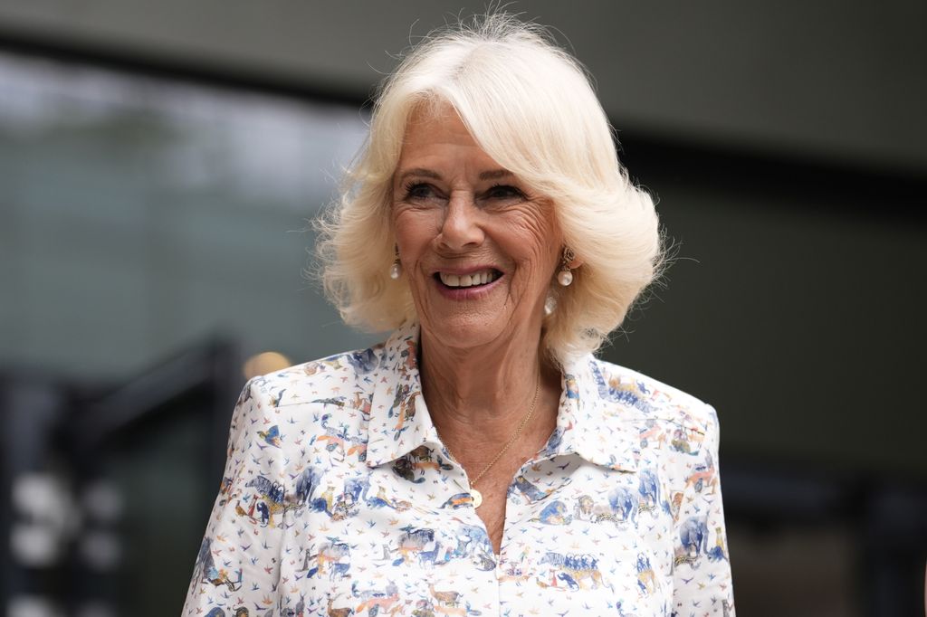 LONDON, ENGLAND - JULY 9: Queen Camilla arrives at the All England Lawn Tennis and Croquet Club on day ten of the 2025 Wimbledon Championships on July 9, 2025 in London, England. (Photo by Jordan Pettitt - WPA Pool/Getty Images)