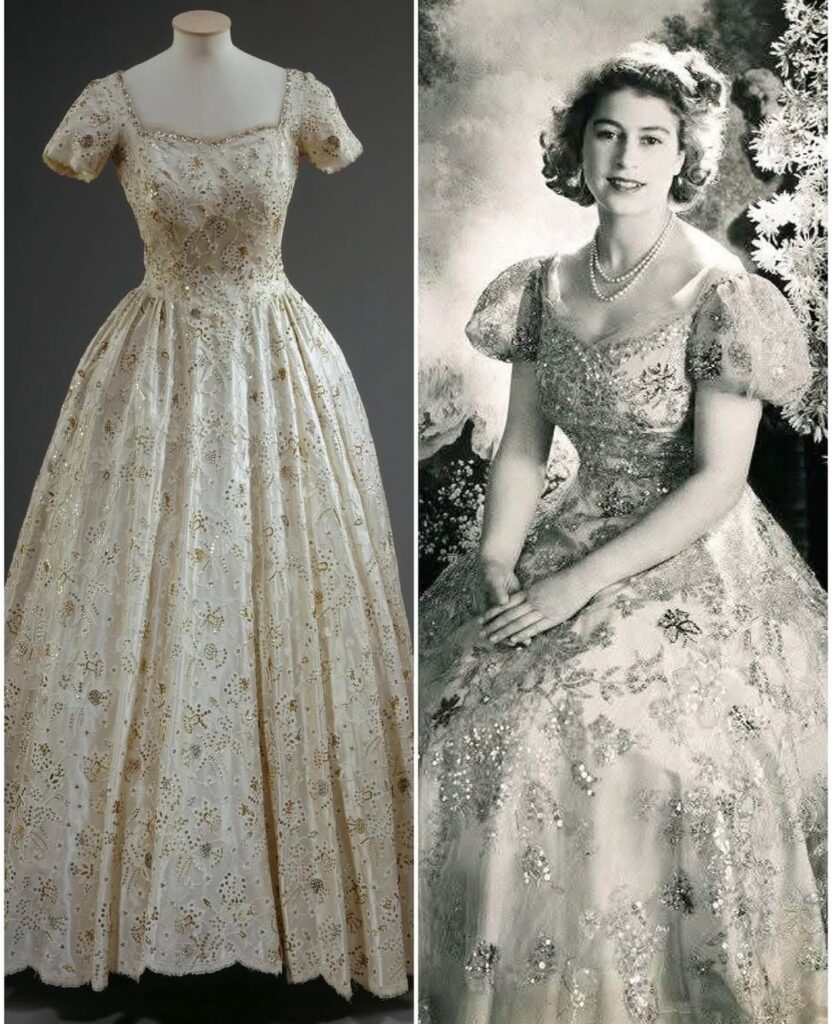 An Exquisite collection of Norman Hartnell Gowns on a pretty  young Queen Elizabeth II