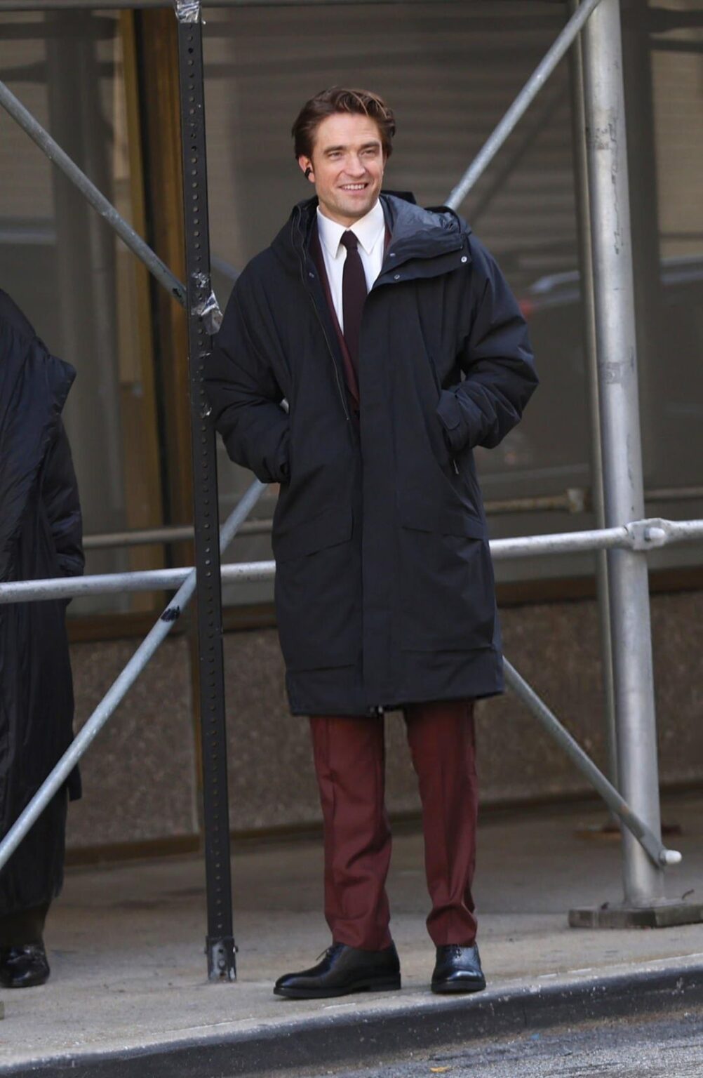 Robert Pattinson on the set of ‘Here Comes the Flood’ in Newark, New Jersey (November 14, 2025)