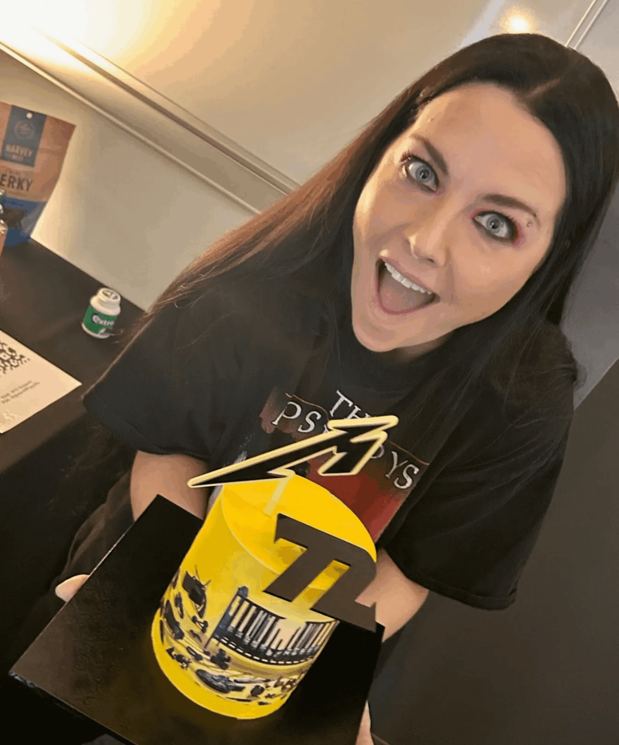 Amy Lee with a Metallica inspired cake on 1st November 2025 - Evanescence was one of the opening acts for Metallica in Australia on their M72 World Tour, in support of the band's eleventh studio album 72 Seasons