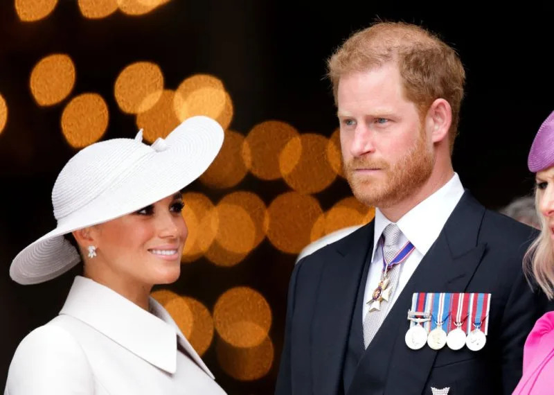 Meghan, Duchess of Sussex and Prince Harry, Duke of Sussex attend a National Service of Thanksgiving to celebrate the Platinum Jubilee of Queen Elizabeth II at St Paul’s Cathedral on June 3, 2022 in London, England. (Photo by Max Mumby/Indigo/Getty Images)