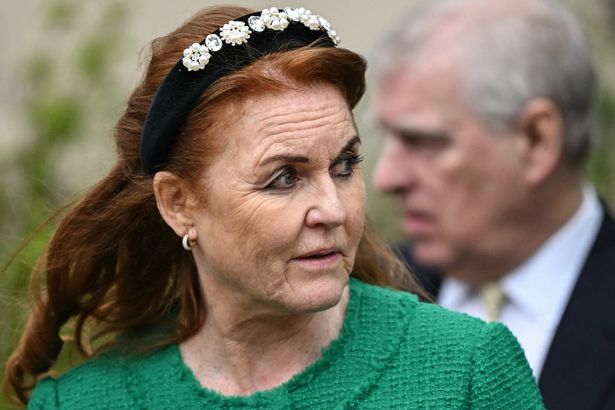 Sarah Ferguson (L), followed by Britain's Prince Andrew, Duke of York, leaves St. George's Chapel, in Windsor Castle, after attending the Easter Mattins Service, on March 31, 2024.  