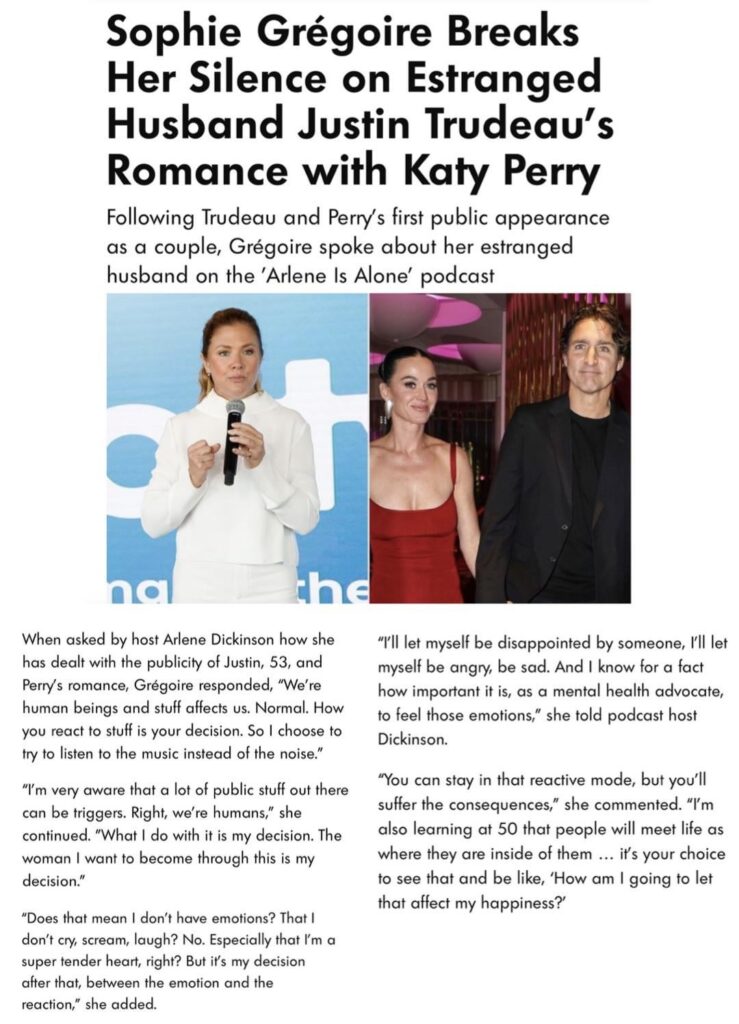 Sophie Grégoire Breaks Her Silence on Estranged Husband Justin Trudeau's Romance with Katy Perry