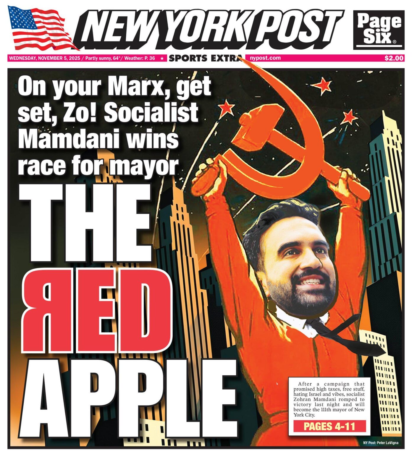 Zohran Mamdani covers The New York Post after becoming the new Mayor of New York City