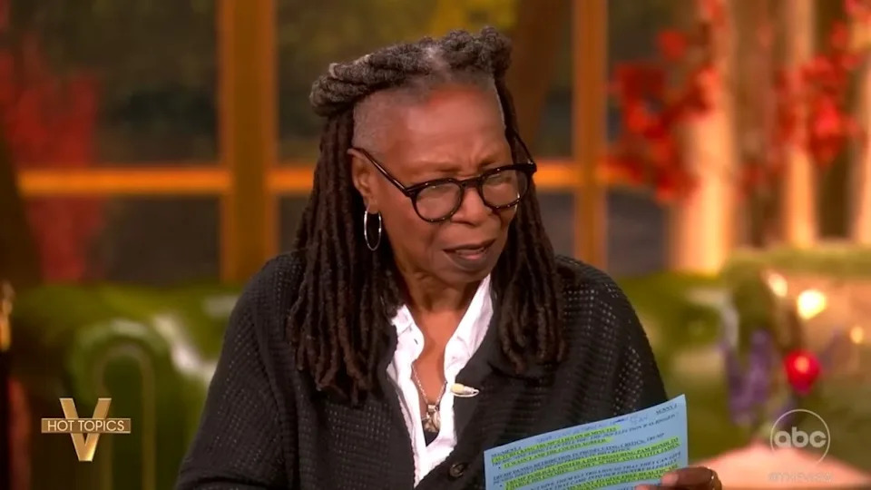 Goldberg looked confused as she read the note aloud. ABC/The View